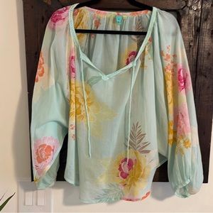 Anthropology Floral Women's Blouse - Multicolor Balloon Sleeves